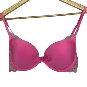 Victoria's Secret Women's 36B Bra‎ Plunge Padded Pink Lace Feminine Barbiecore